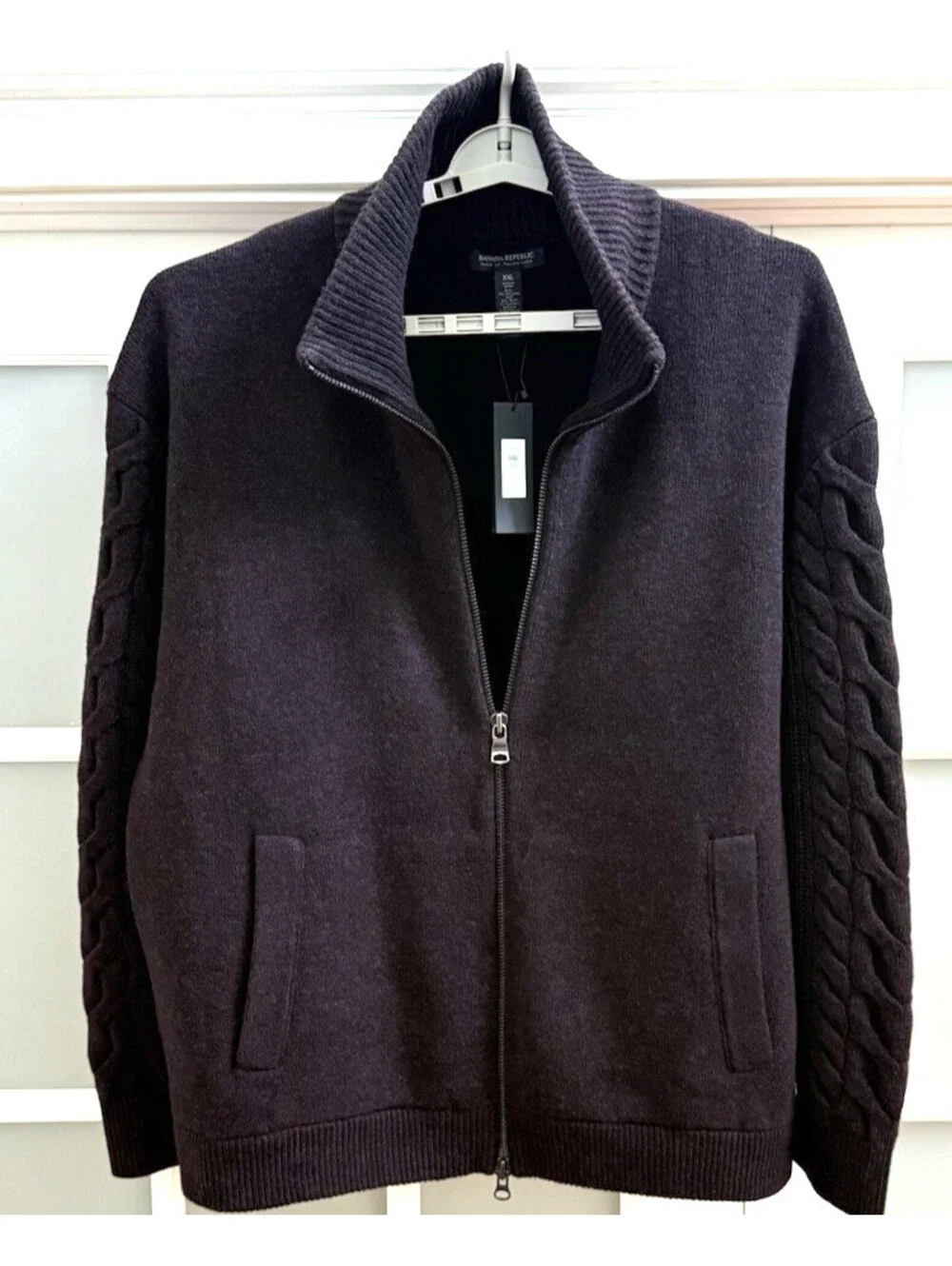 Banana Republic Men's XXL Brown Italian Wool Blend Full Zip Sweater Knit Jacket